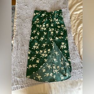 Urban Outfitters green floral wrap skirt with slit
